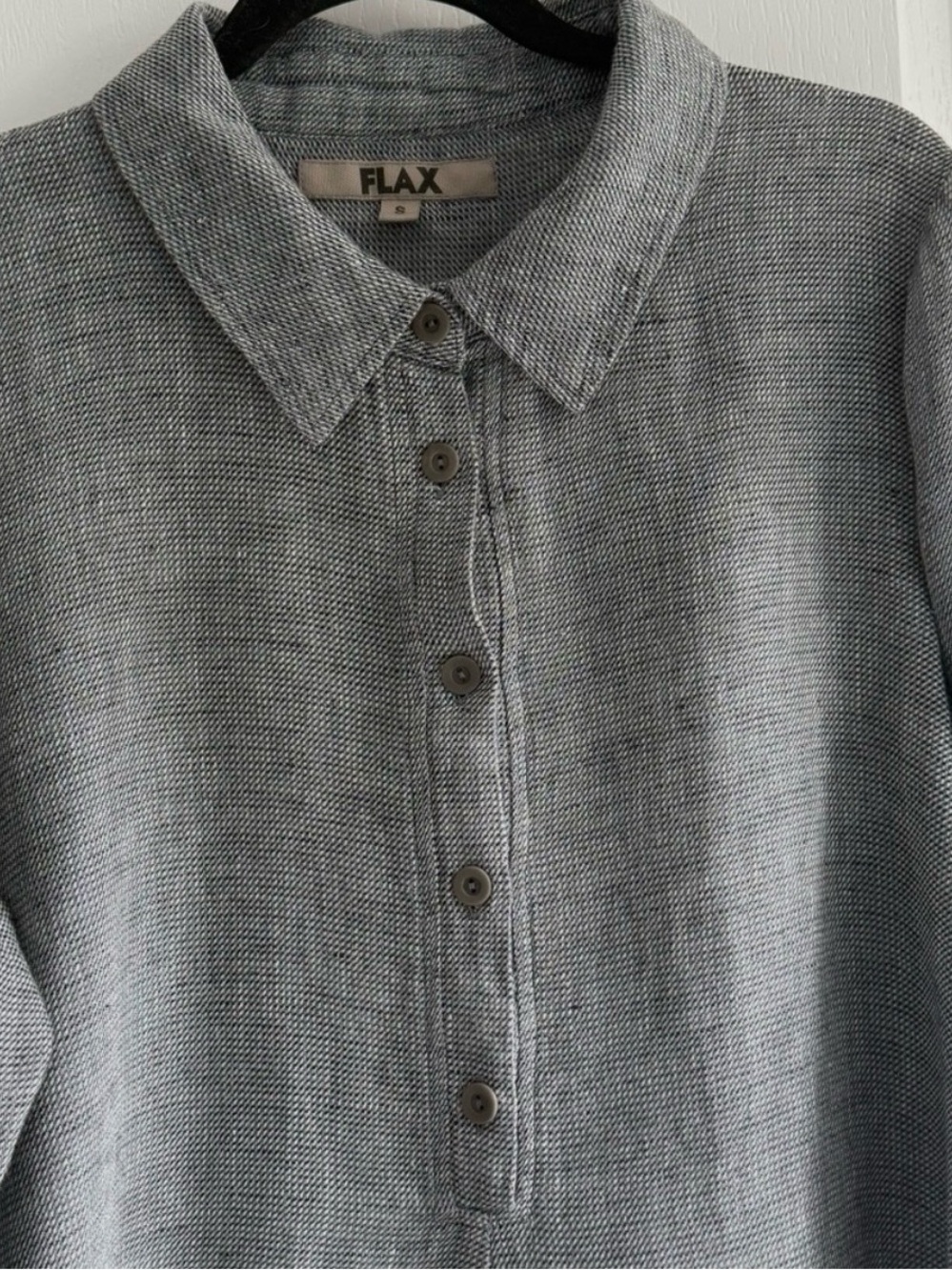 Flax Tunic Top 100% Linen Black and White Houndstooth A-line Hem Size S - Picture 4 of 13